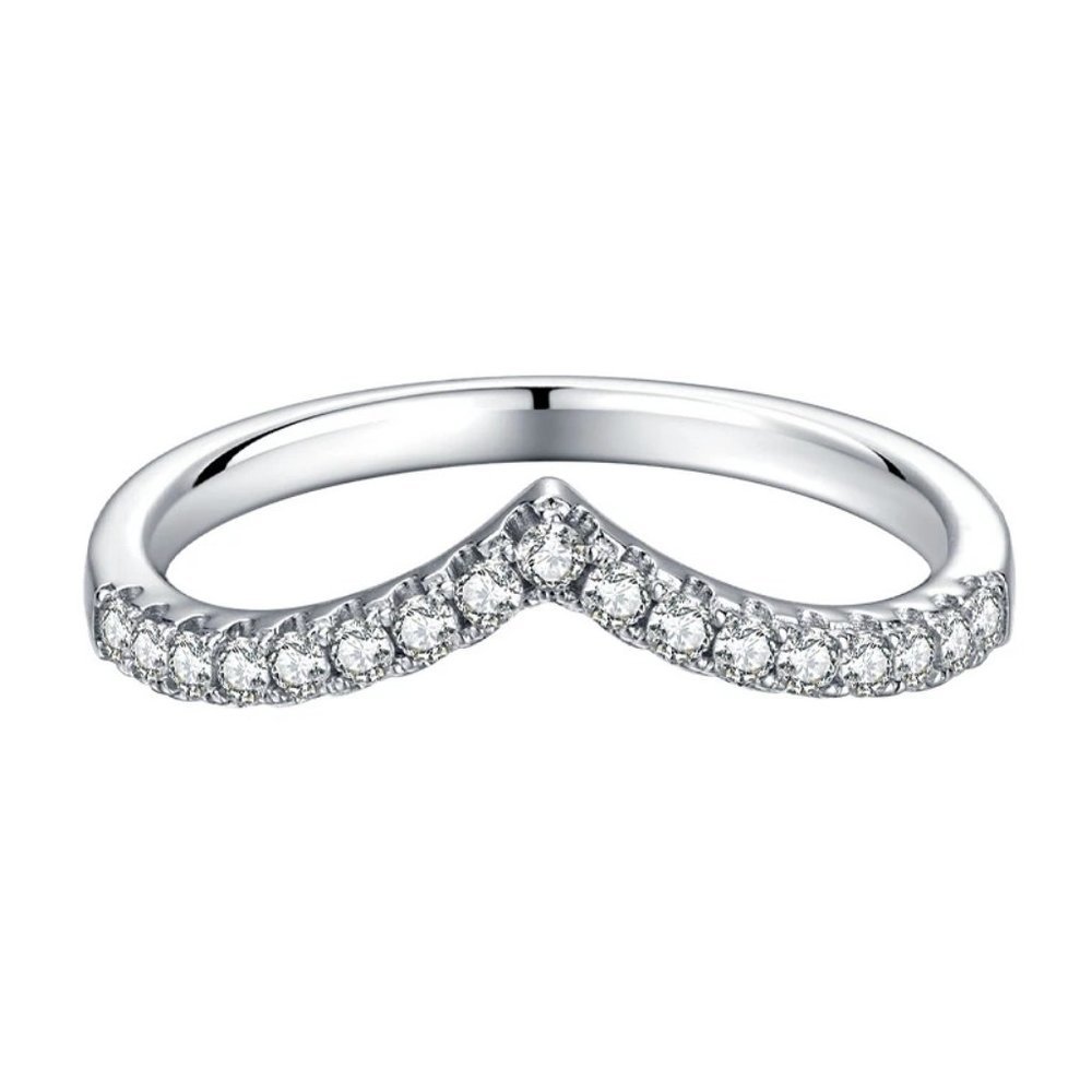 Certified 1.5mm Moissanite Diamond Pave Chevron Half Eternity Band Ring NEW - Picture 7 of 14